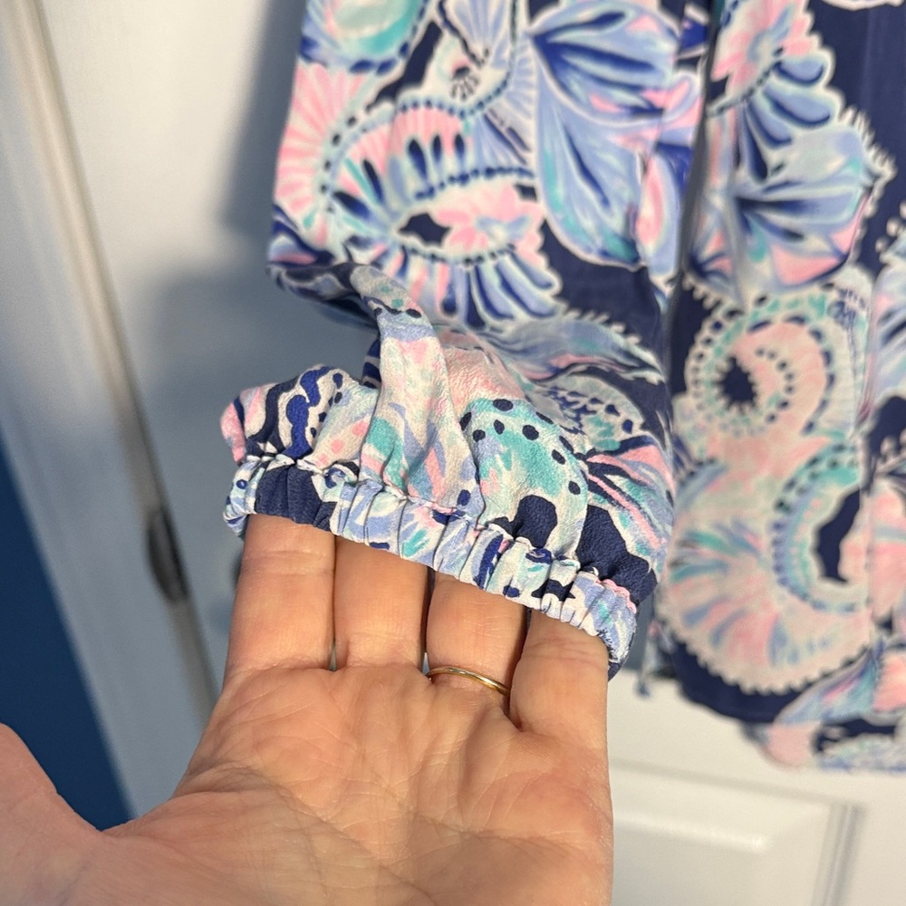 Lilly Pulitzer Navy and Pink Floral Blouse - Picture 2 of 5
